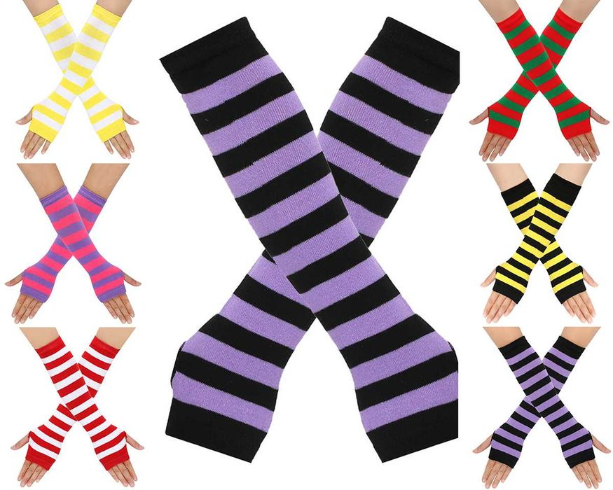 Набір мітенки і гольфи смугасті бавовняні чорно-фіолетові гетри білі