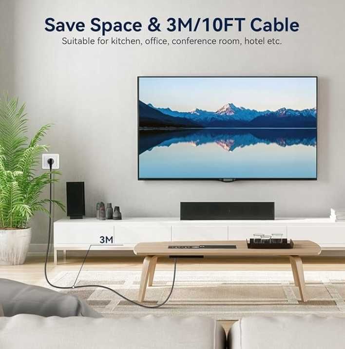 Gniazdko do Zabudowy 2 Gniazda USB C PD20 W Kabel 3m Czarne