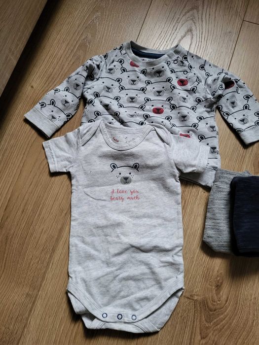Zestaw chłopięcy w misie 68, spodnie,  bluzy oraz body