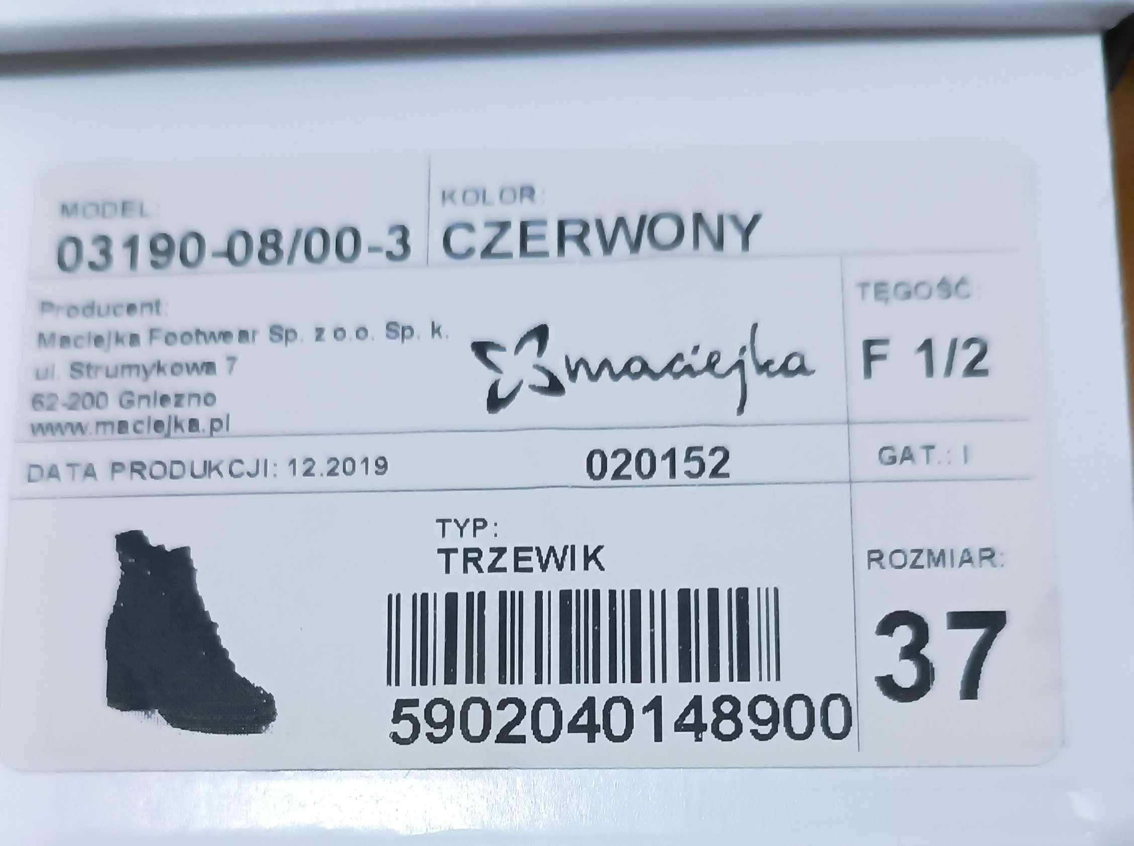 Czerwone skórzane botki Maciejka 37