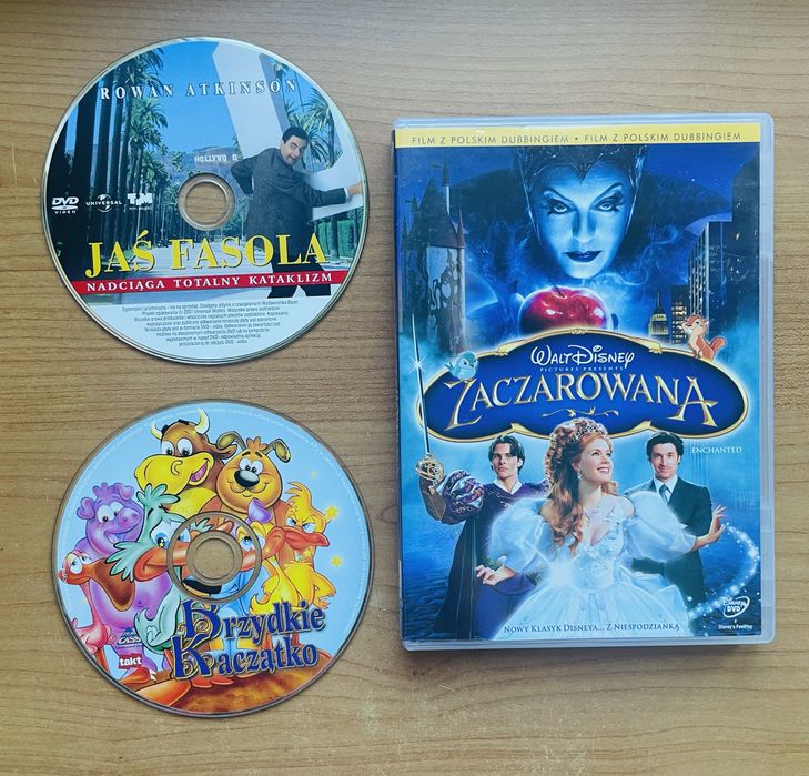 3 płyty DVD: Zaczarowana, Brzydkie kaczątko, Jaś Fasola