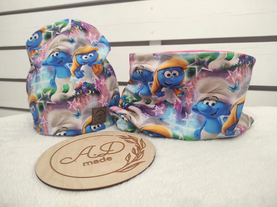 Komplet czapka komin Smerfy bawełniane Ostatni 50-54 cm