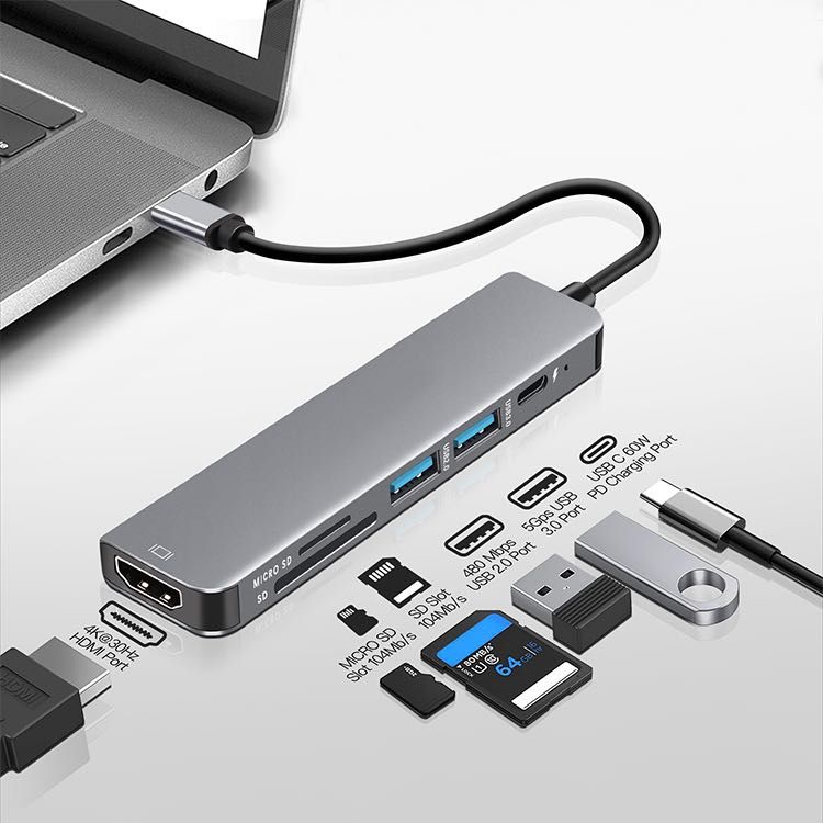 K41  Adaptador HUB USB-C HDTV 4K HDMI USB Micro SD PD TF Macbook Ipad