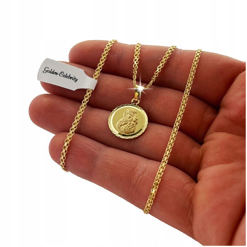 Damski Złoty Naszyjnik Bismark + Medalik Matka Boska 925/585/14k +dedy