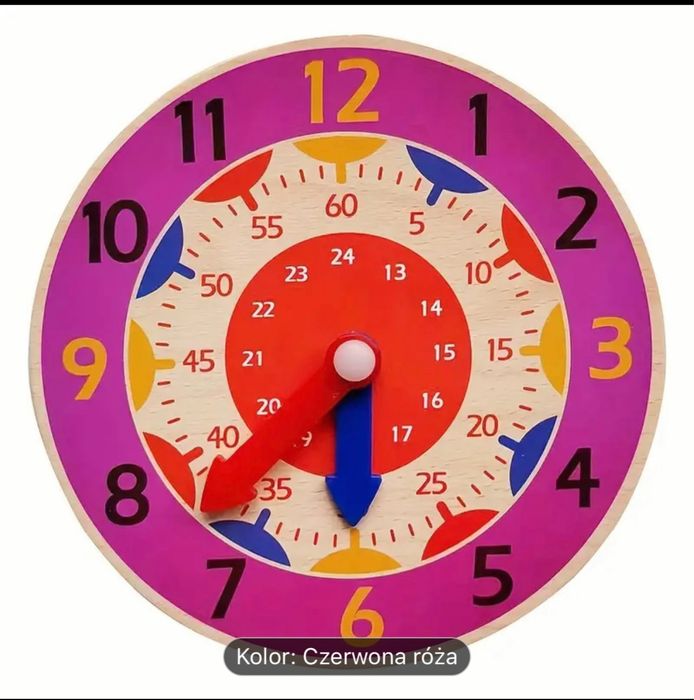drewniany zegar do nauki  godzin TYLKO RÓZOWY !