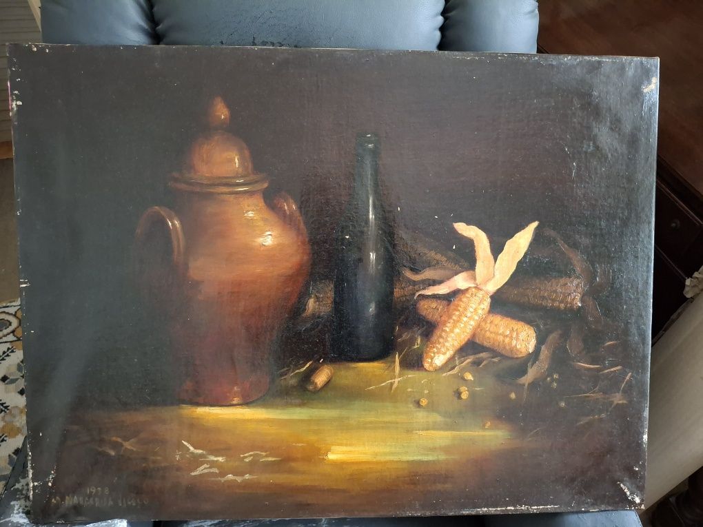 Quadro a óleo  Maria Margarida Vigoco vigoso datado e assinado naturez