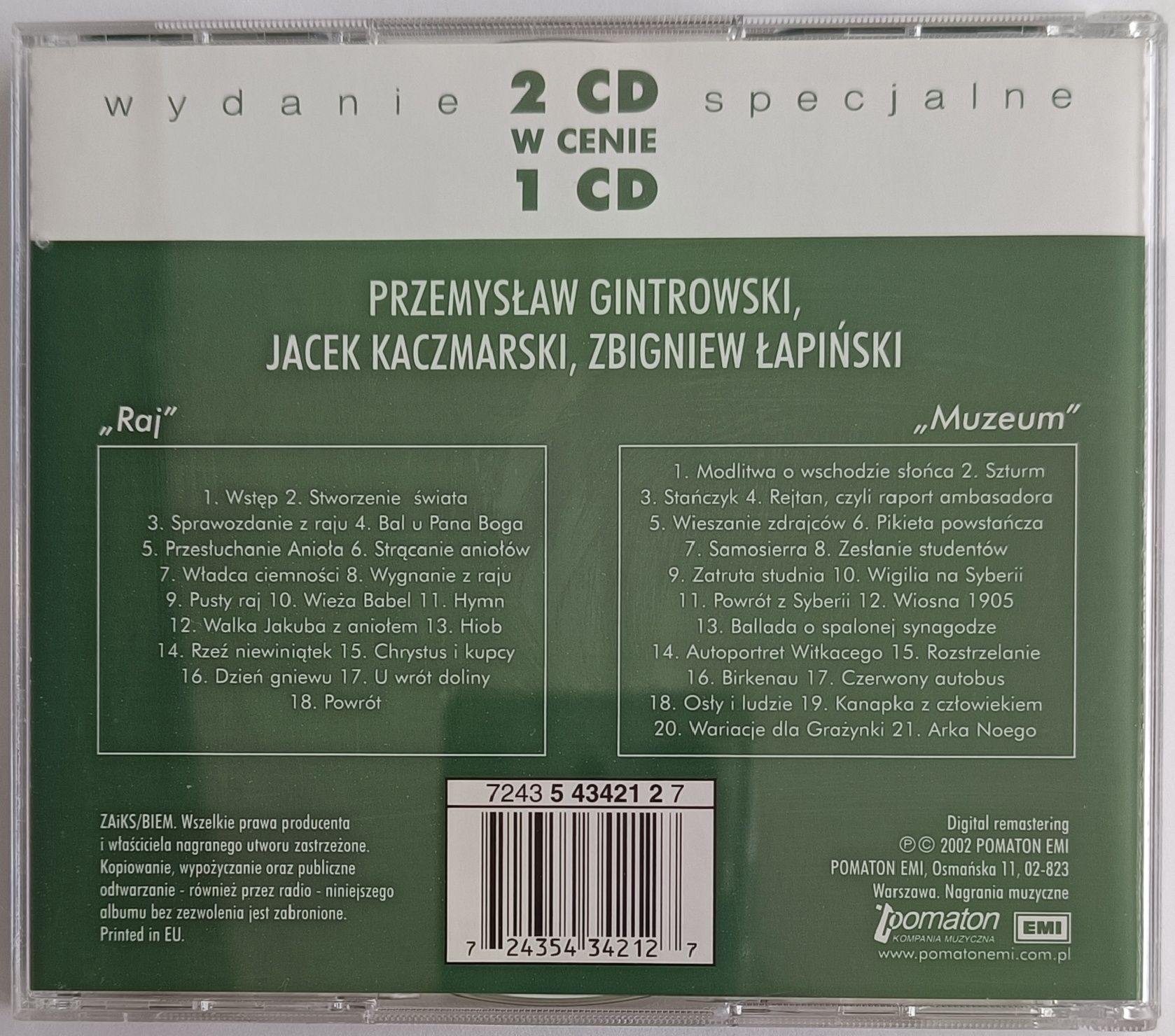 Gintrowski Kaczmarski Łapiński Raj/Muzeum 2CD 2002r