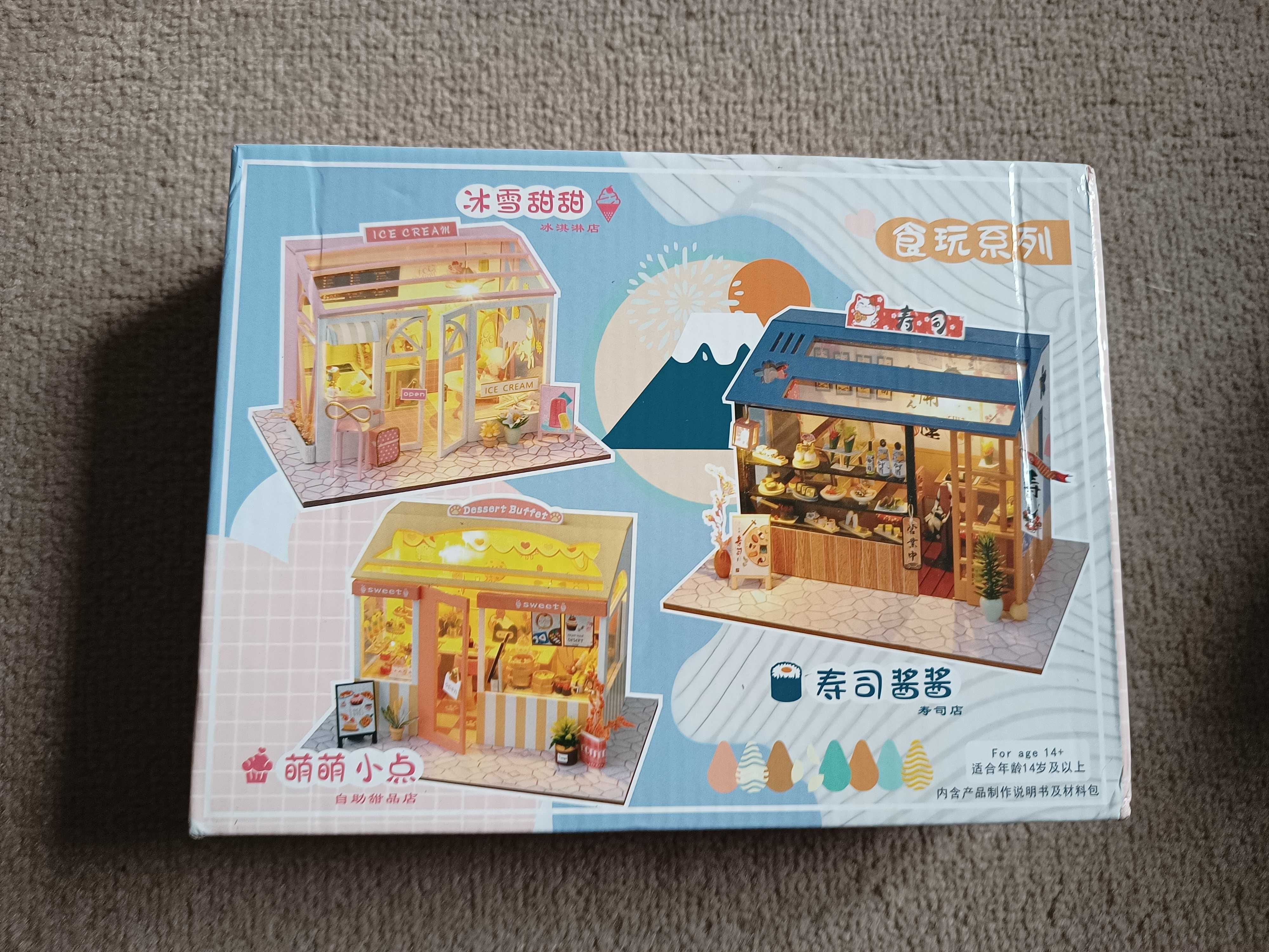 Diy Mini drewniany domek sushi z zestawem oświetlenia mebli