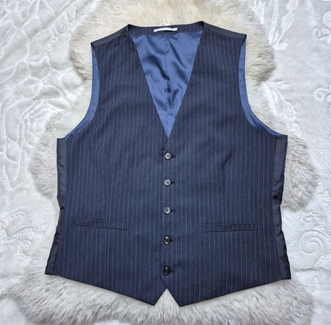 Kamizelka garniturowa XXL Granatowa w paski Nowa Burton Menswear Londo