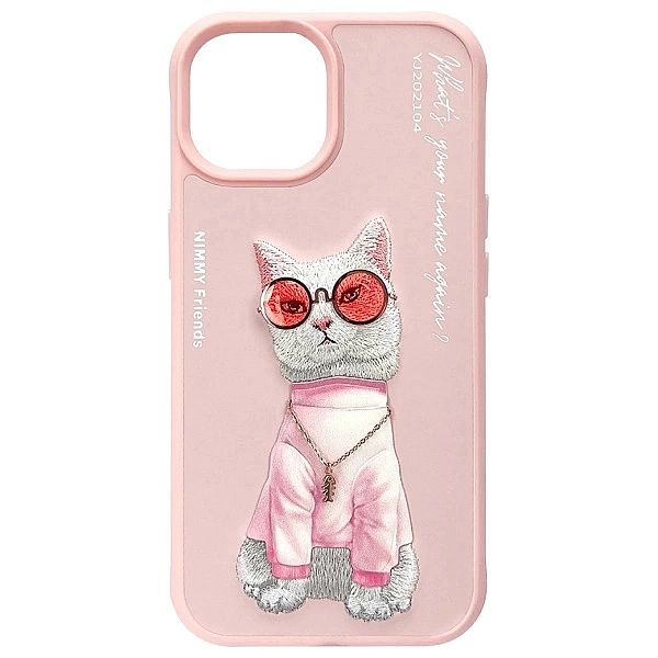 Etui Nimmy Glasses Cool Cat na iPhone 15 - różowe