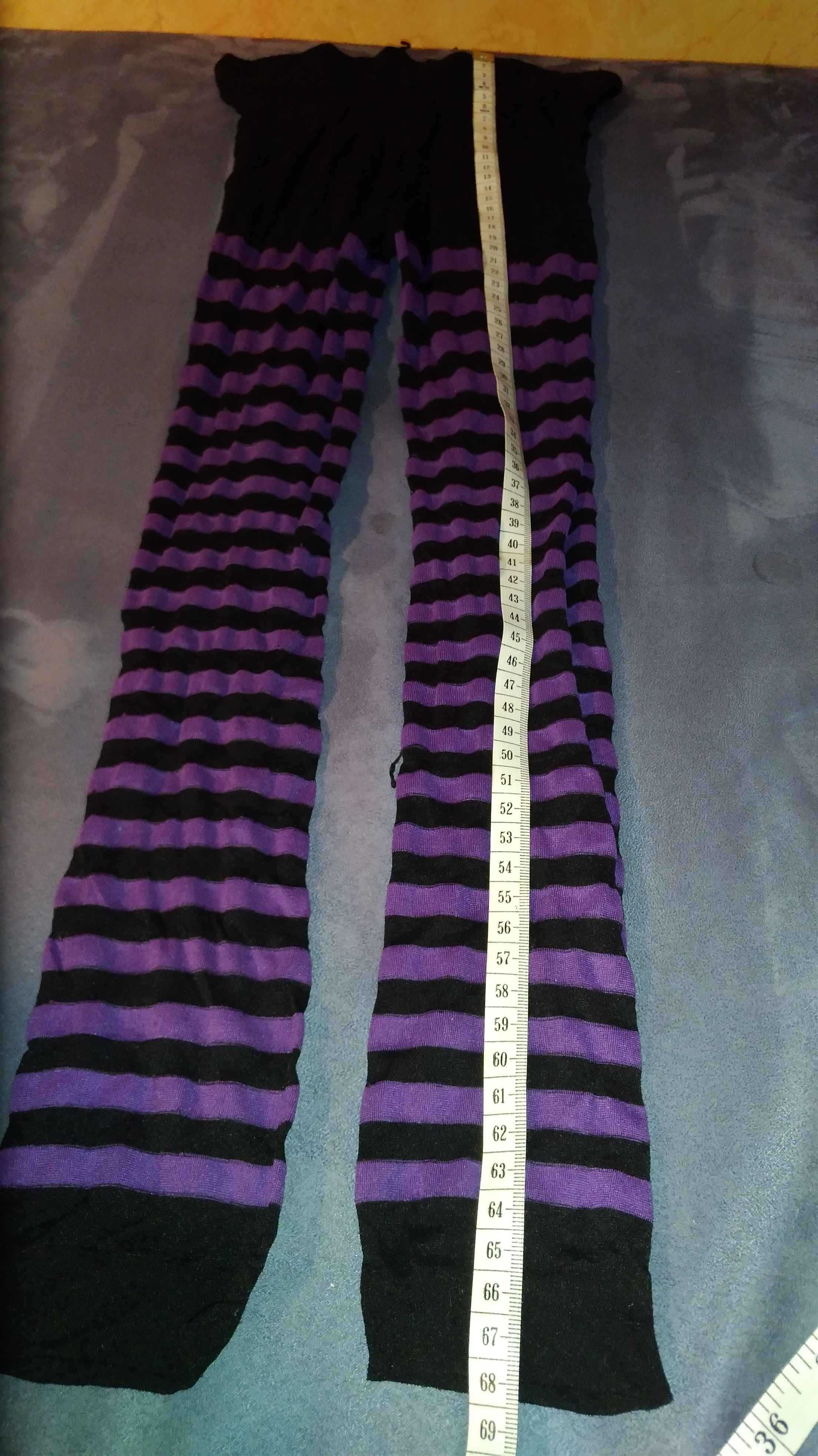 Fioletowo czarne legginso rajstopy w paski halloween dziecięce