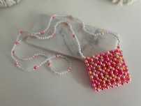 Torebka różowa brzoskwiniowa biała koraliki perełki mini pearl bag