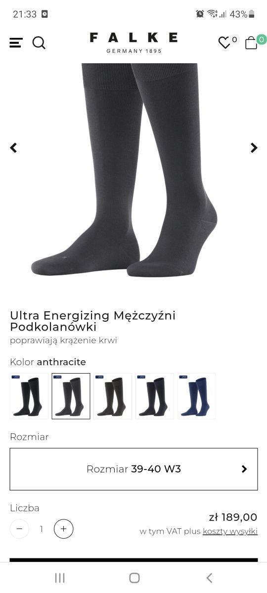 Ultra Energizing Mężczyźni Podkolanówki 43-44Falke