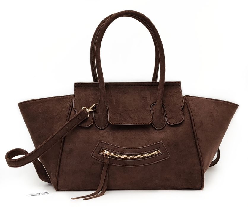 Torebka Zamszowa Eko Czekoladowa Shopper Gallantry  Pojemna do Pracy