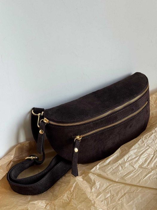 Torebka nerka skóra skórzana brązowa czekoladowa zamszowa viral zamsz