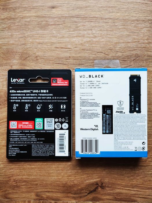 Karta microSDXC 64GB Lexar + dysk SSD WD BLACK SN850P 8TB + heatsink.