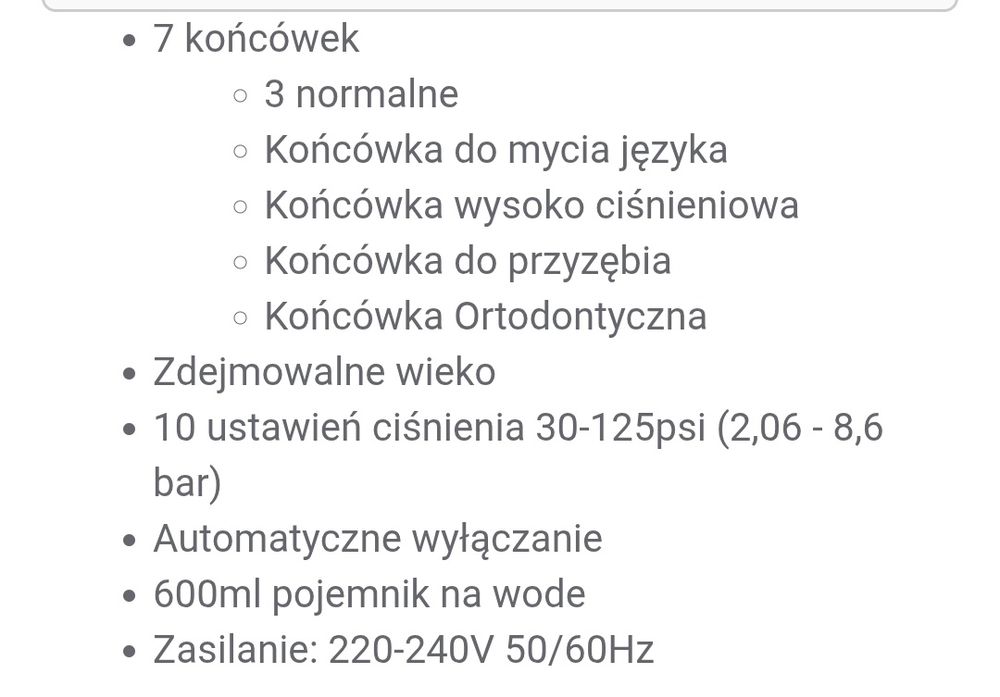 Irygator 7 końcówek, pojemny zbiornik 600 ml