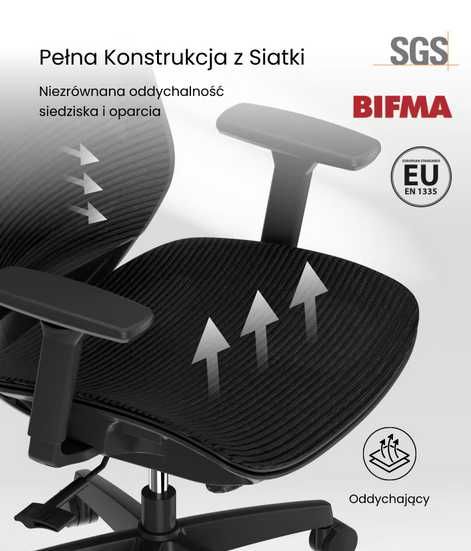 Ergonomiczne Krzesło Biurkowe BS4 – Pełna Siatkowa Konstrukcja,