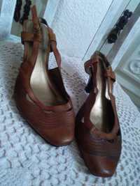 Skórzane sandały damskie na obcasie buty letnie czółenka rozmiar 37