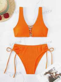Strój Kąpielowy Bikini Prążkowany Pomarańczowy Figi Shein M 38