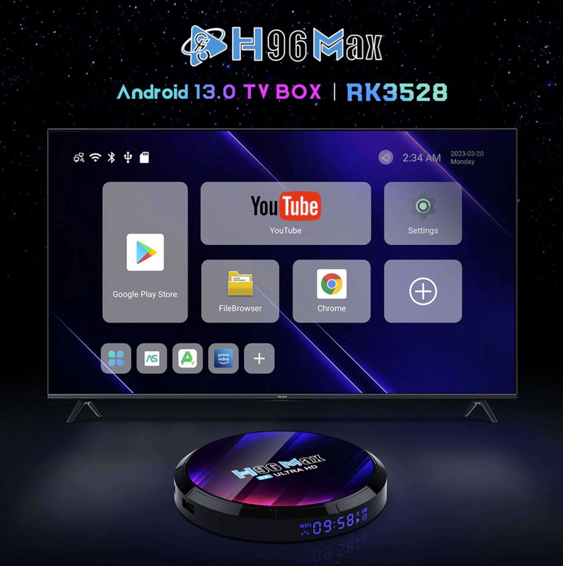 Топовая ТВ приставка H96 Max с Ultra HD 8K Android 13 wifi6 и 4гб/32гб
