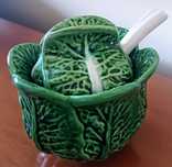 Compoteira/molheira com colher em forma de couve
