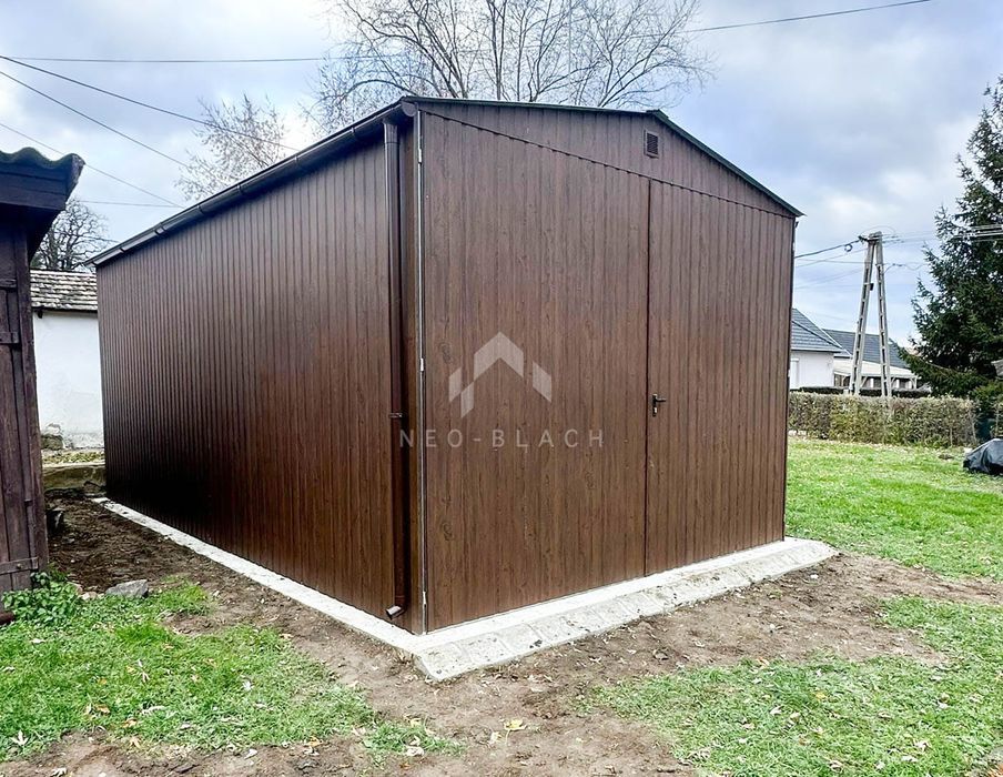 Garaż Blaszany 4X6M Brama Dwuskrzydłowa Drzwi Drewnopodobny  Nb454