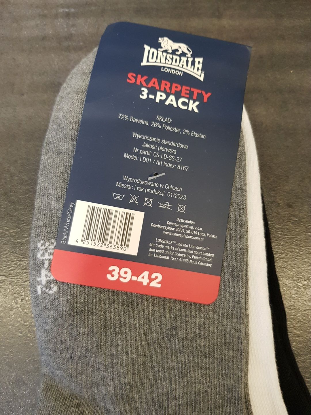 Lonsdale Skarpety stopki 3 pack 39-42