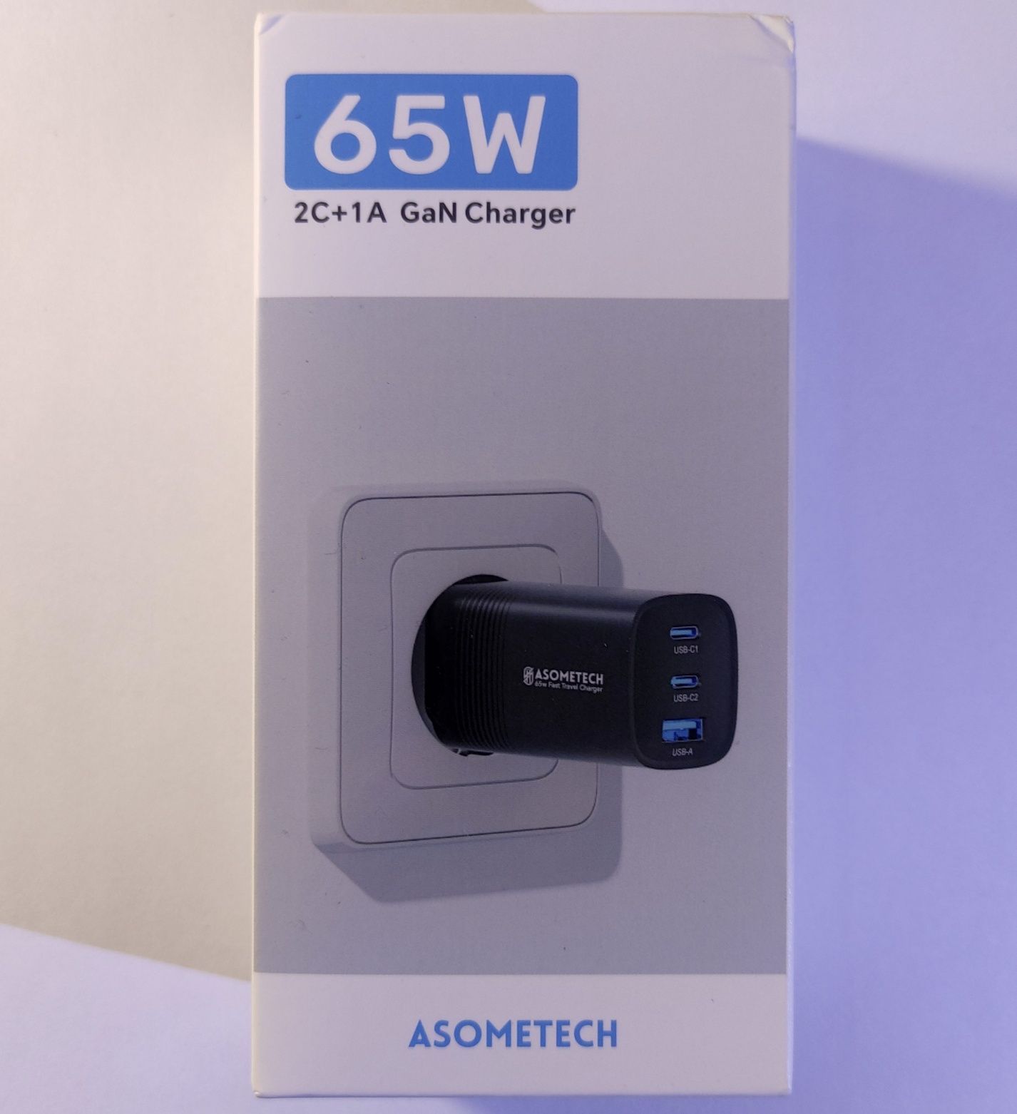 Зарядний пристрій 65W ASOMETECH GaN 3-Ports чорний.