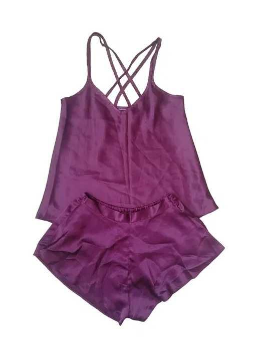 Piżama satynowa bordowa straps komplet