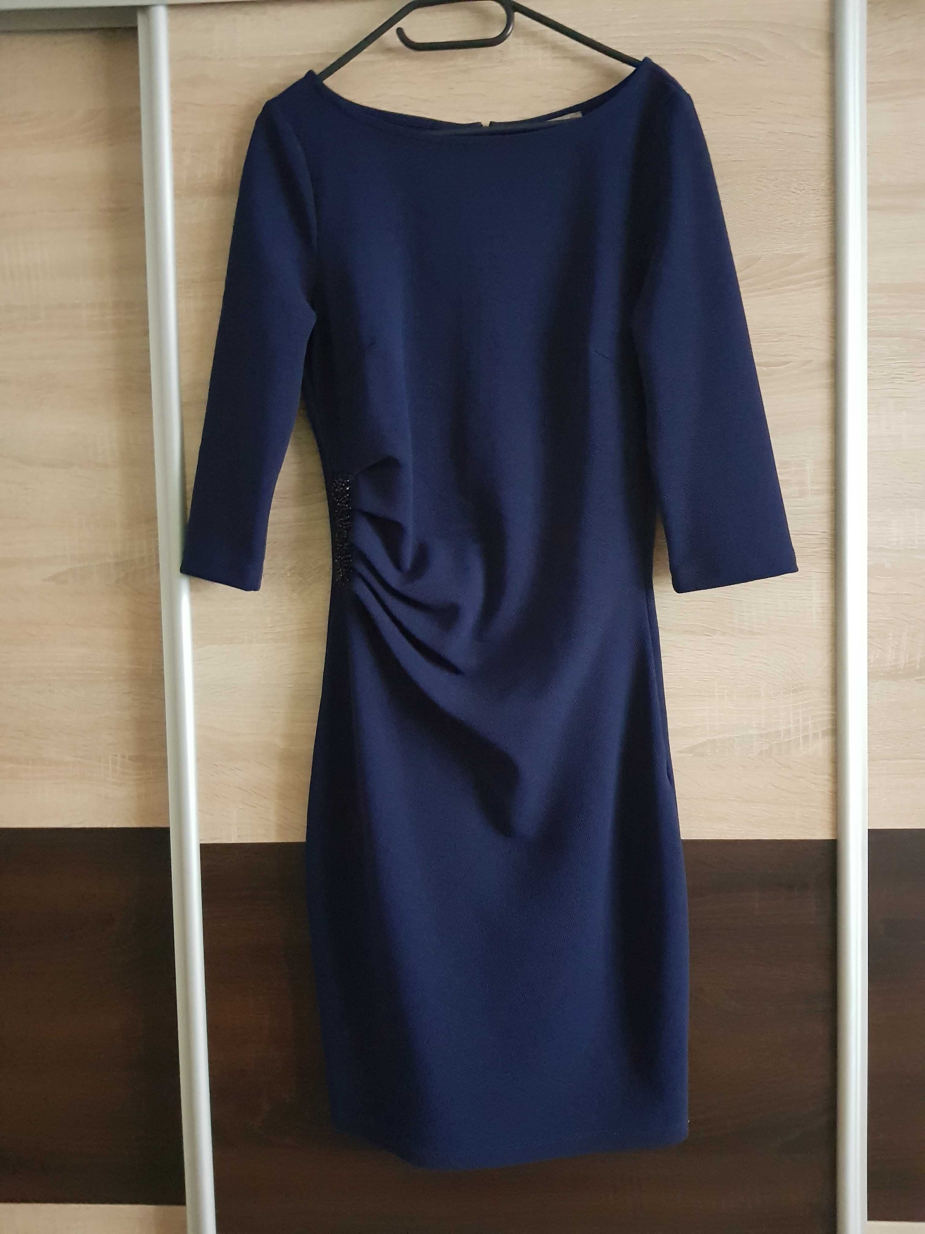 Granatowa sukienka z aplikacją, Orsay, rozmiar 36