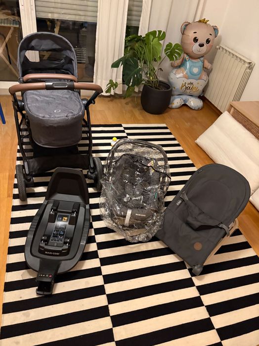 Conjunto Maxi-Cosi Cadeira+ Carrinho bebé + Isofix + Espreguiçadeira