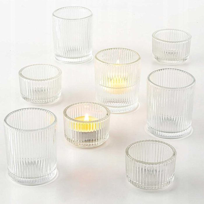 Szklane świeczniki, zestaw 8 sztuk retro na tealighty - wesele, święta