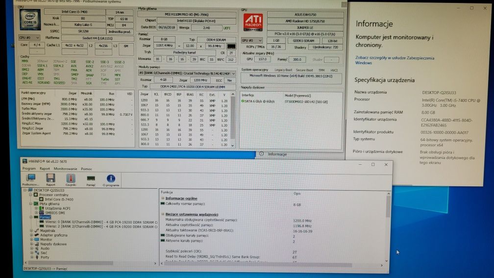 Komputer  i5 7400, 8GB RAM