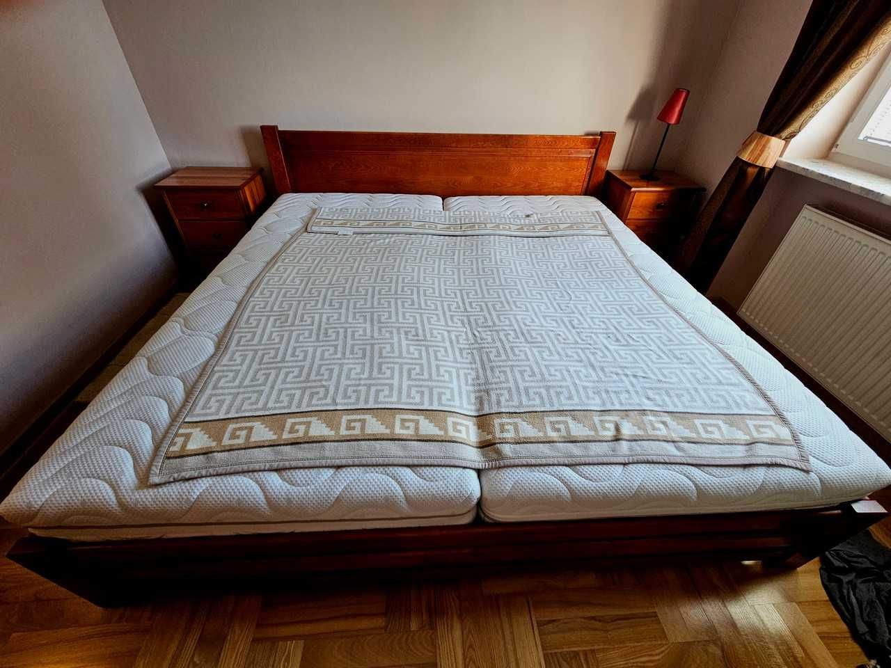 Bardzo wygodne łóżko 2x2 m sosnowe, piękne usłojenie + szafki nocne