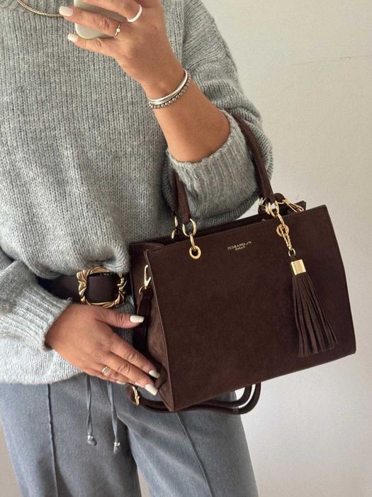 Torba Flora&Co torebka shopper zamsz zamszowa eco brązowa czekoladowa