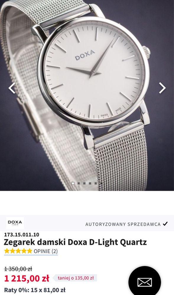 Piękny klasyczny zegarek Doxa oryginalny na bransolecie
