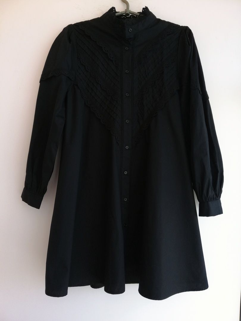 Платье Zara черное короткое поплин S-L