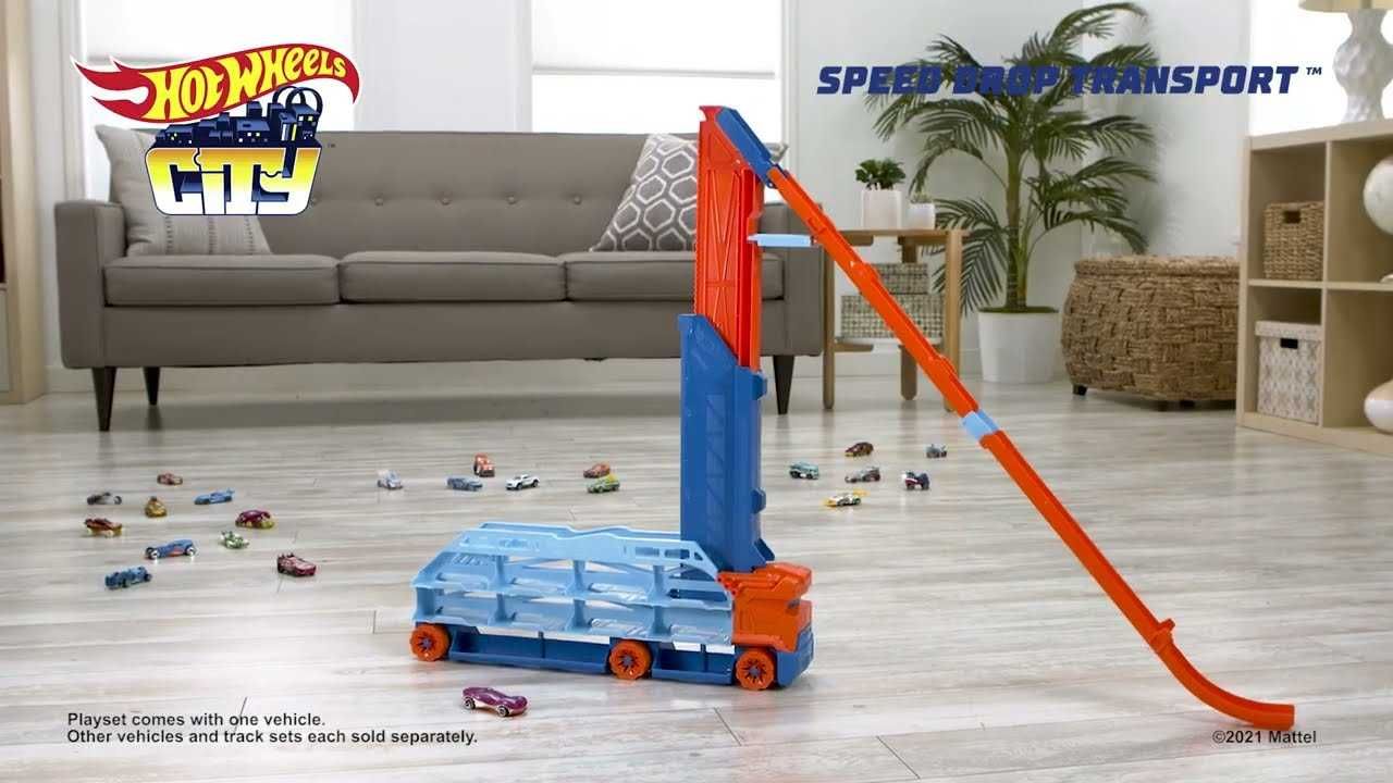 Грузовик-транспортер Hot Wheels Суперспуск HDY92 Автотрек Хот Вилс