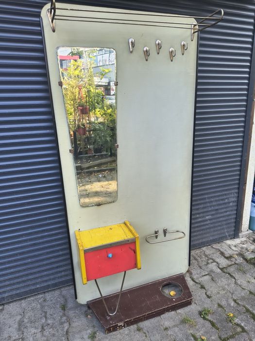 Wieszak PRL garderoba retro stojący wieszak z lustrem vintage