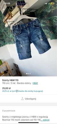 Szorty h&m 110 jeansowe