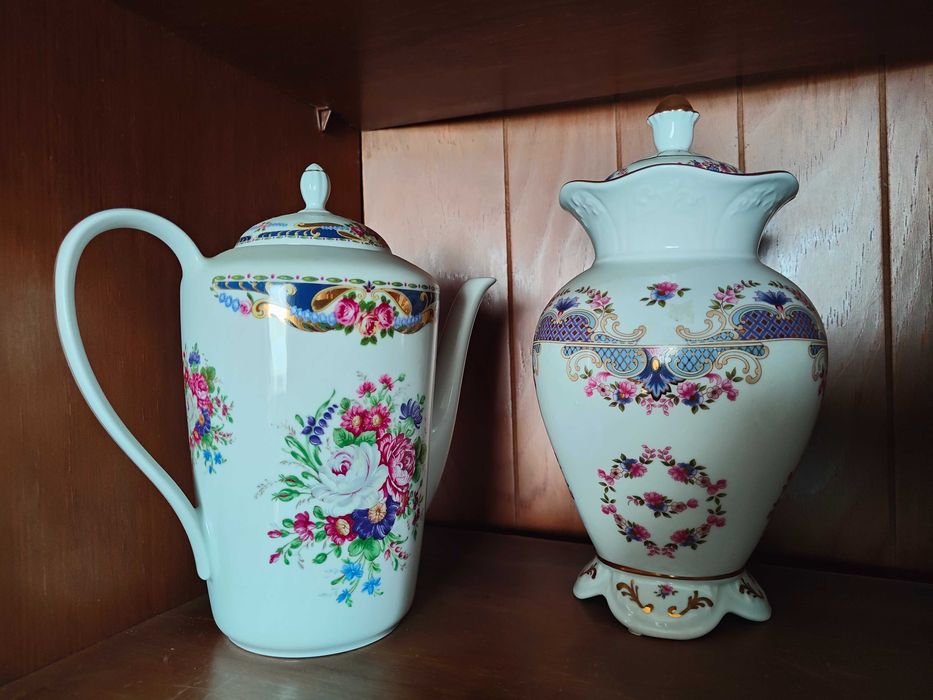 Conjunto bule/ chaleira Vizavi e pote porcelana Difer