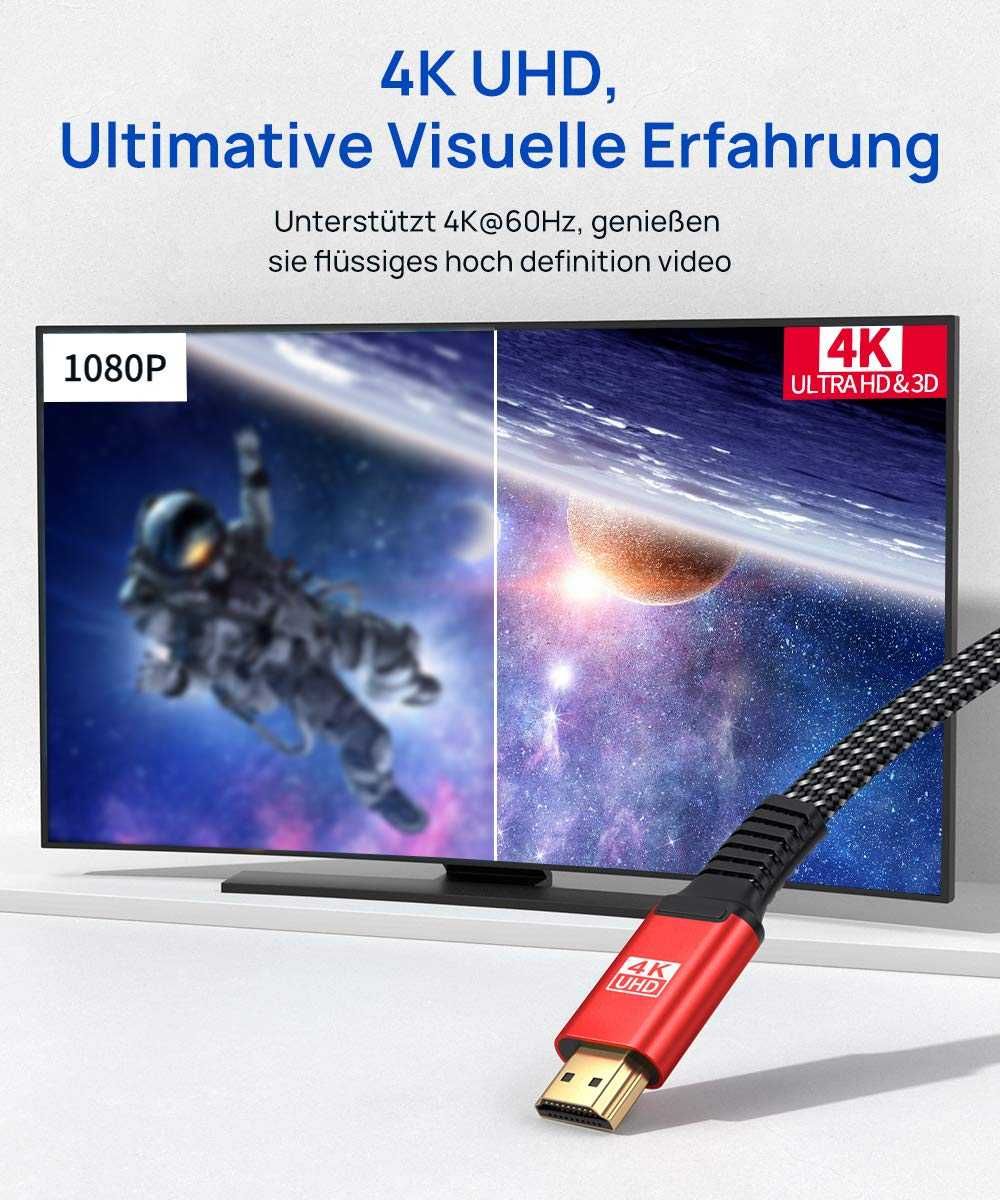 Kabel HDMI 2.0 JSAUX 3M 4K UHD 18GB/S 1080P Czerwony