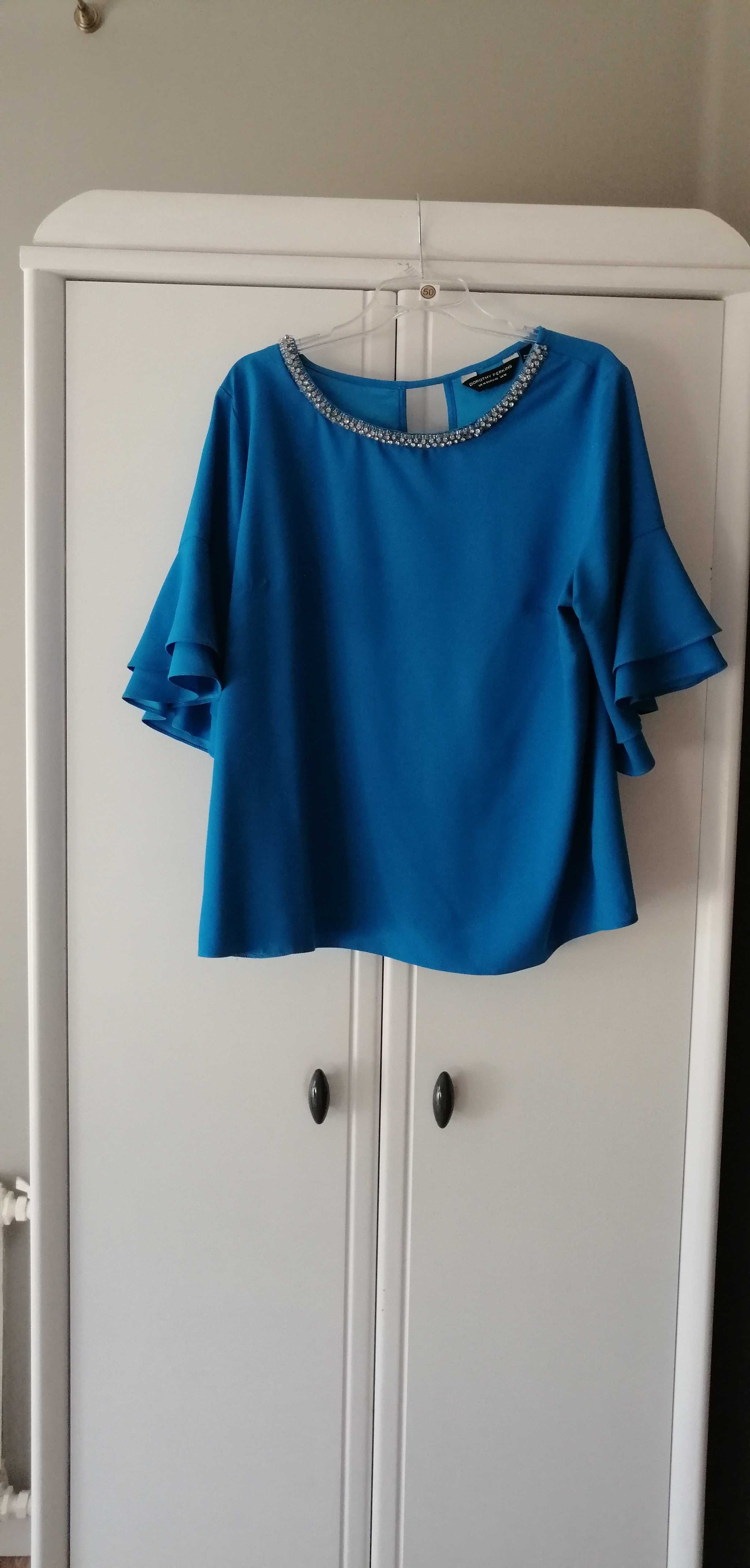 niebieska chabrowa elegancka bluzka z falbanką damska 46XXXL