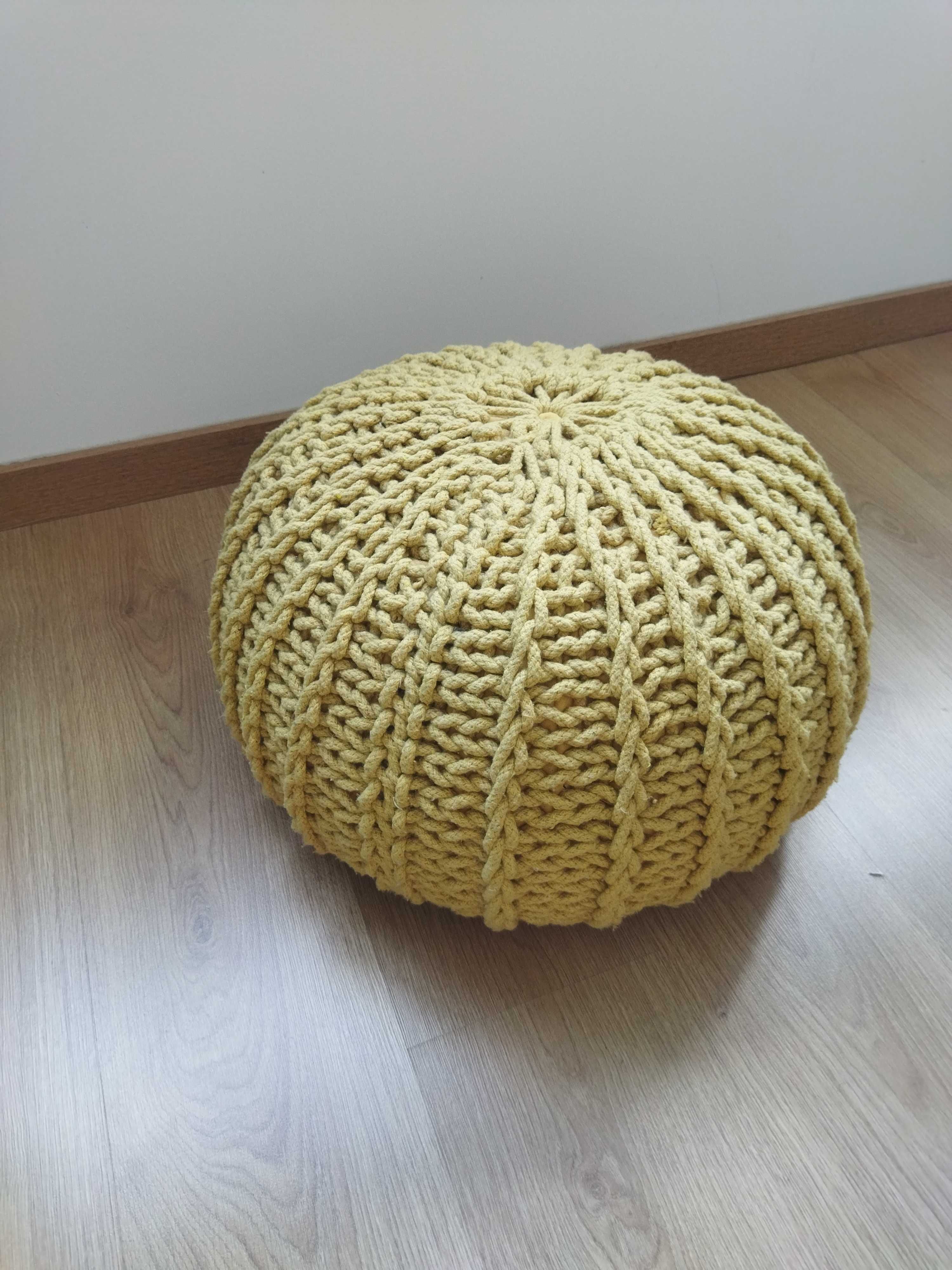 Pufe Beliani redondo em tricot amarelo 50 x 35 cm CONRAD II