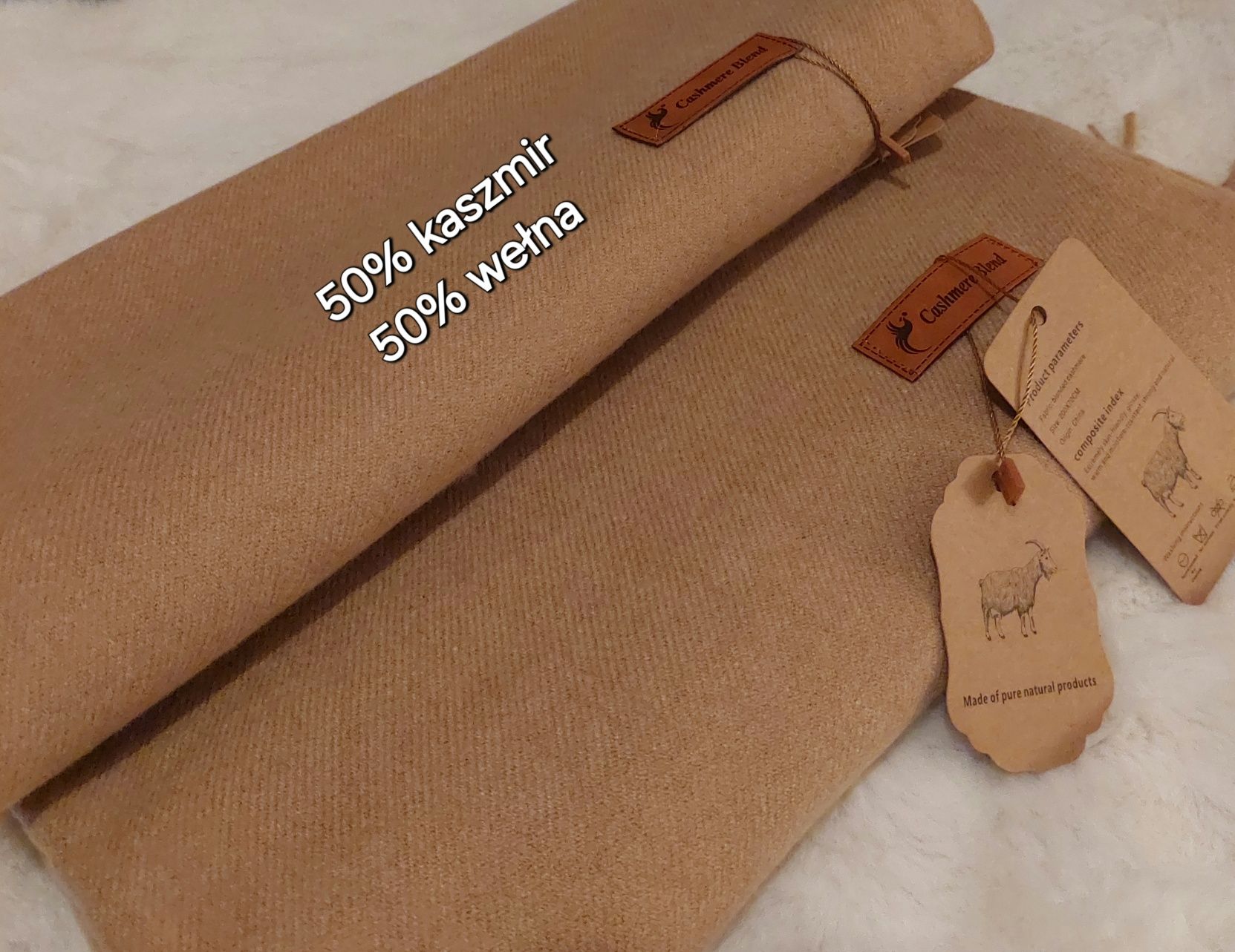 Piękny szal 50%kaszmir 50% wełna firmy Cashmere Blend r200x70 Deep cam