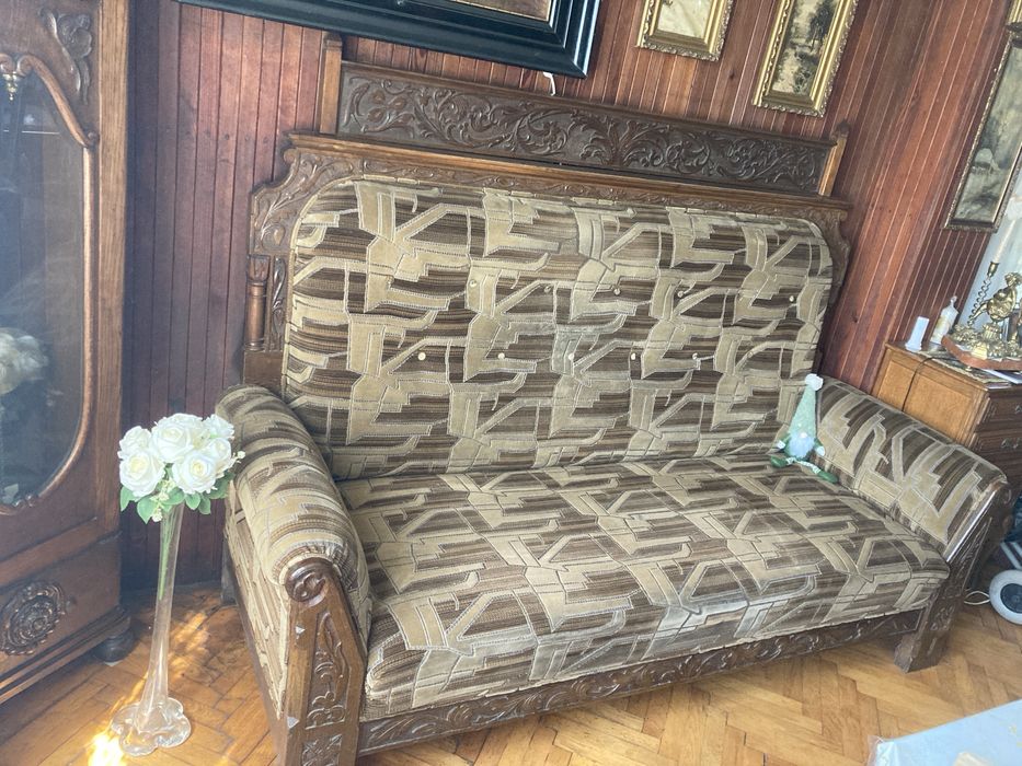Sofa dębowa rzeźbiona antyk zabytek