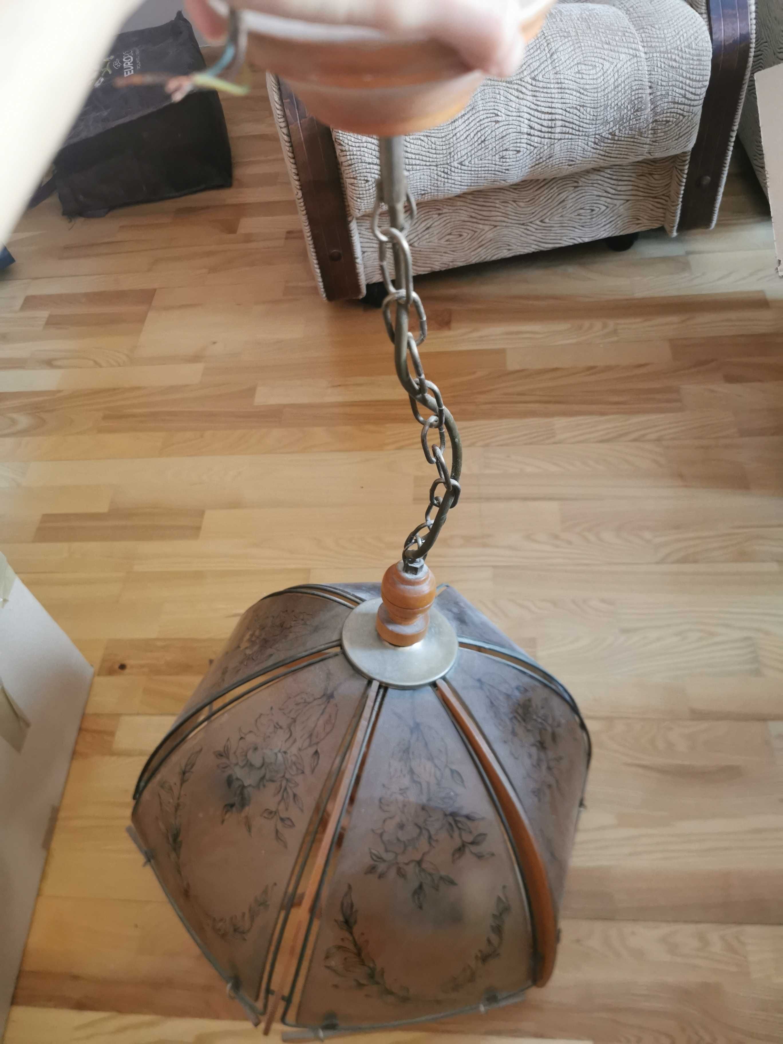 Lampa beżowa kwiaty wzory PRL