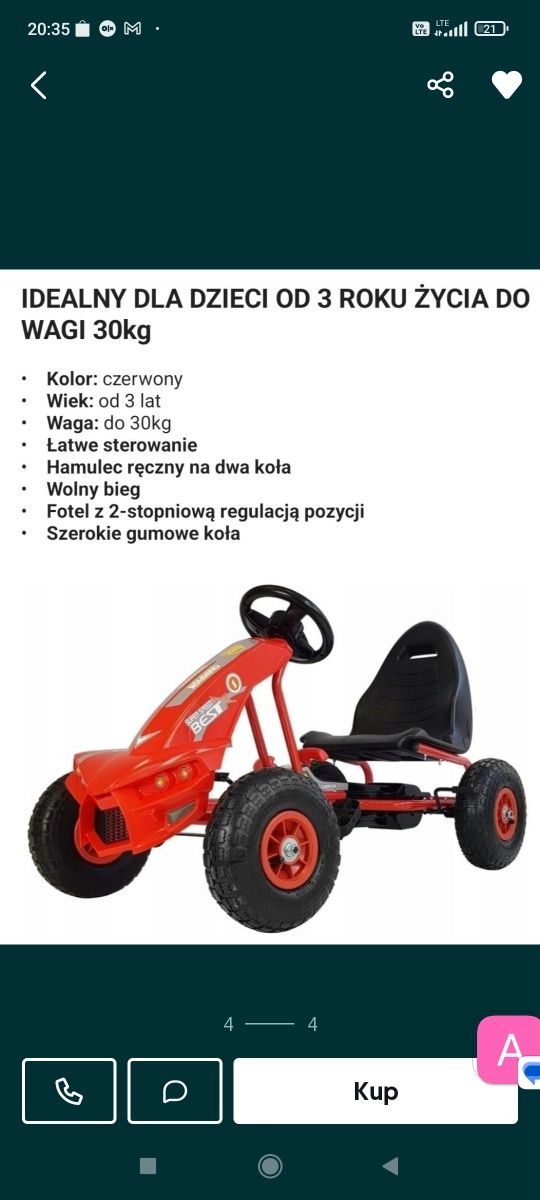 Gokard na pedały koła pompowane