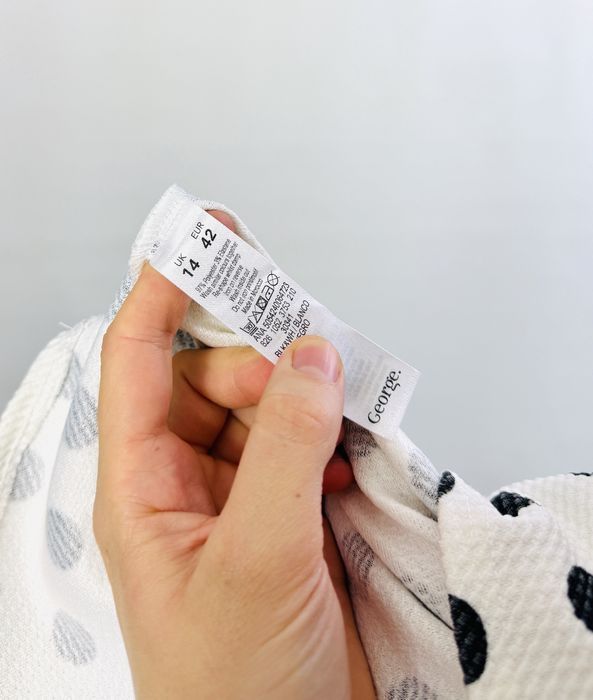 Biała bluzka w czarne grochy z krótkim rękawem XL 42 George